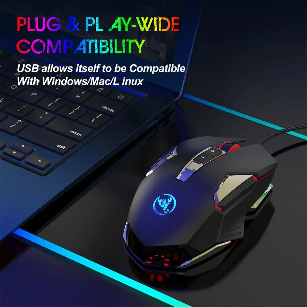 Wired Game Mouse Colorful Luminous 2 Buttons 8000dpi Adjustable 8D Ergonomic Computer Gaming Mouse For MOBA/FPS Games Computer top wireless mouse