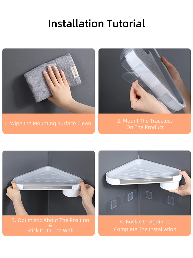 Bathroom Shower Shelf No Drill Wall-mounted Corner Shelf Organizer Luxury Plastic Bathroom Shower Holder Organizer Storage Rack Wall Mounted Storage Box Bathroom Shelf Bathroom Shelf Rack Bathroom Storage Rack Wall Shelf Organizer Storage Tray Wall Shelf