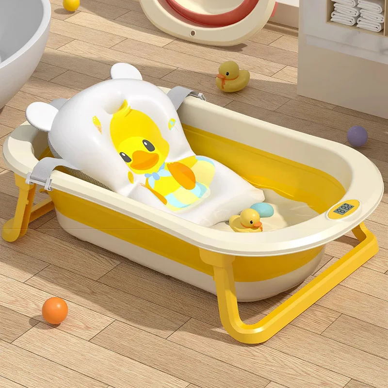 Foldable Baby Shower Suspension Bath Pad Baby Support Seat Pad, Adjustable Bathtub Shower Anti Slip Mesh Bag Pad