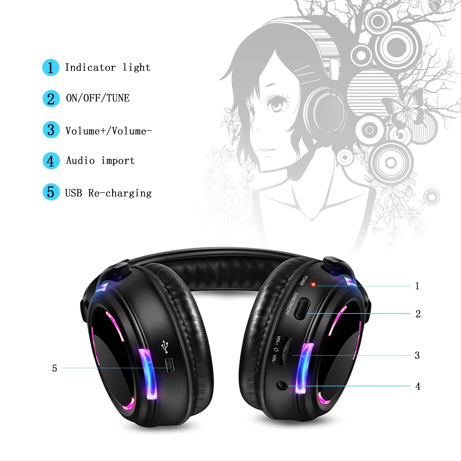 Oem Ancサイレントディスコbluetooth 50ステレオヘッドフォンアクティブノイズキャンセリングオーバーイヤーワイヤレスヘッドフォンマイク付き