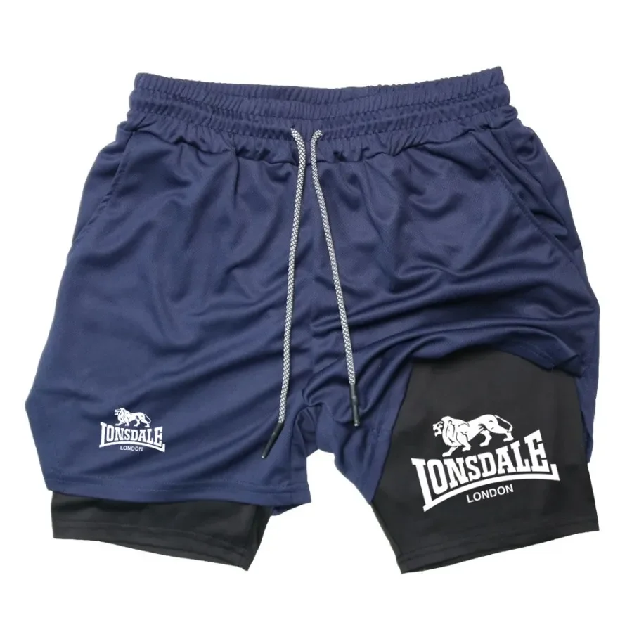 print 2 in 1 running shorts form gym workout compression shorts with phone pocket towel loop summer sport athletic active Wear 5
