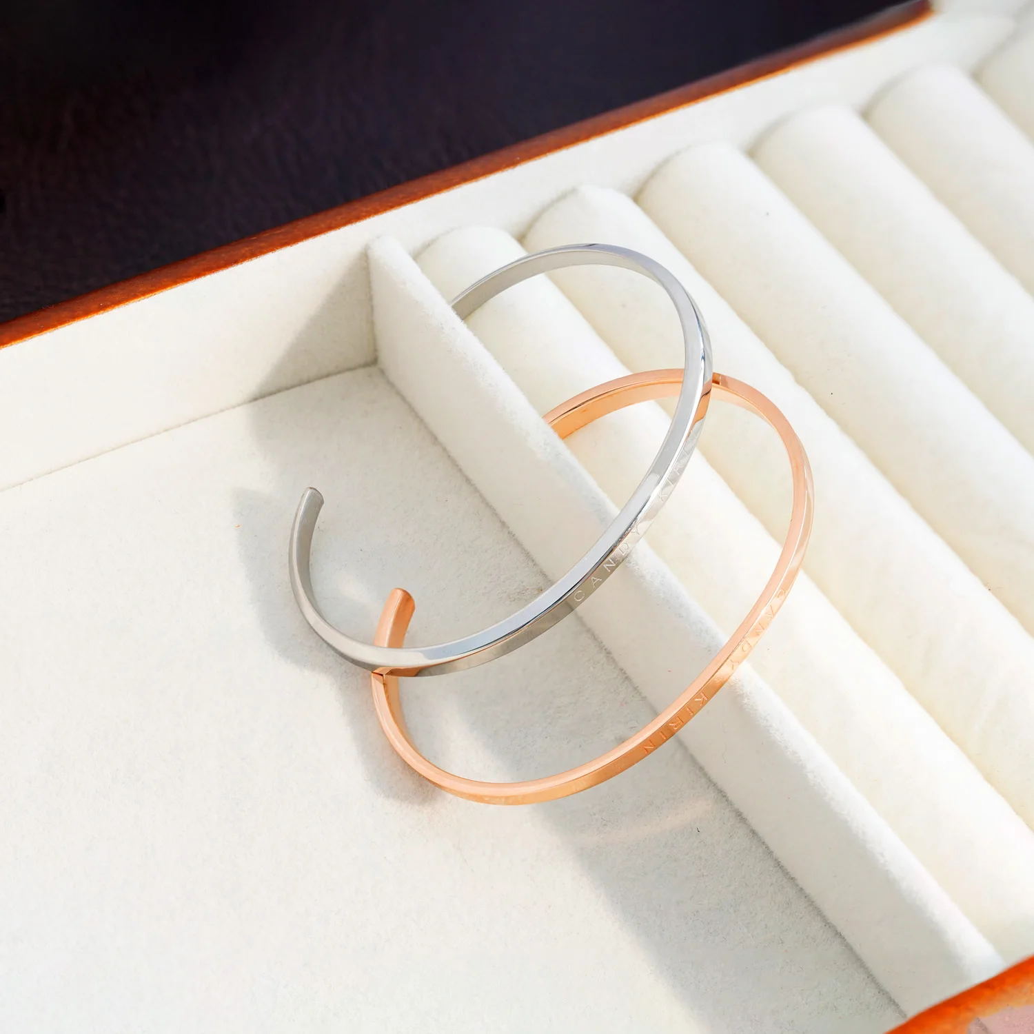 Simple and fashionable stainless steel C-shaped open bracelet with rose gold color plated couple DW men's bracelet 3