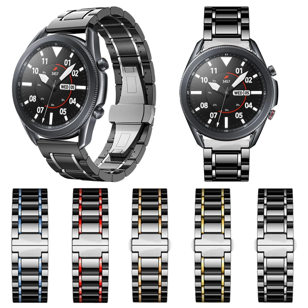Ceramic Strap For Samsung Galaxy Watch 3 45mm 41mm Stainless Steel Watchband 41 Butterfly Buckle | Наручные часы
