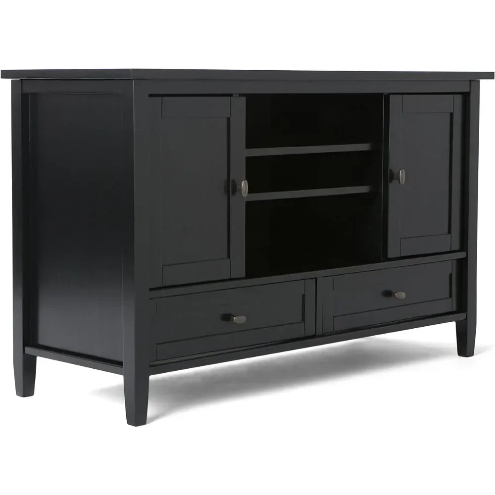

SOLID WOOD 47 Inch Wide Transitional TV Media Stand in Black For TVs Up to 52 Inches Living Room Furniture for Tv Freight free