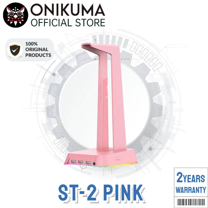 Onikuma ST2 Pink RGB Gaming Headphone Stand Computer Headset Desktop Display Holder Luminous Logo with 3 USB and 3.5mm AUX Ports |