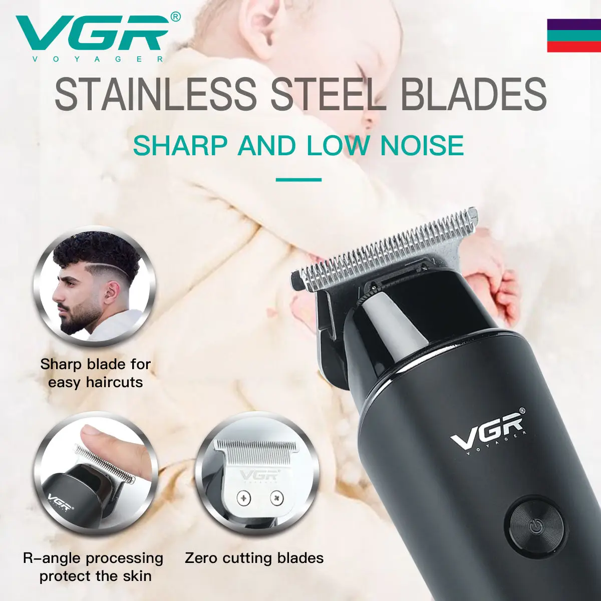 VGR 남성용 충전식 헤어 클리퍼, 전기 수염 면도기, 무선 이발, 0mm 커팅 블레이드 클리퍼, V-933
