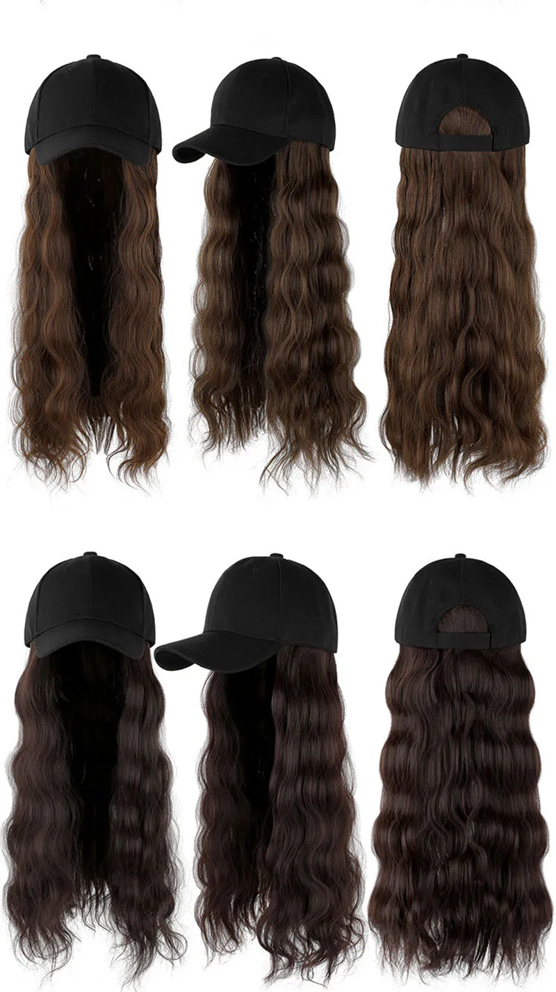 Women's Baseball Caps Meetlife Baseball Cap With Long Extension Wig Synthetic Hair Long Wave Hair Travel Beach Baseball Hat base cap