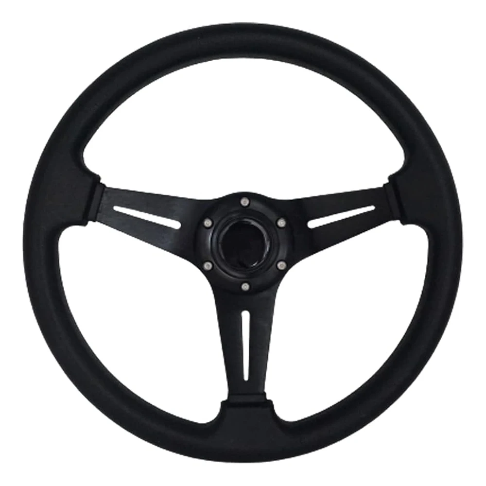 

13.8\" Boat Sport Steering Wheel Flat Drifting Car With 6 Bolts PU Leather Aluminum Spokes And Horn Button Marine Hardware