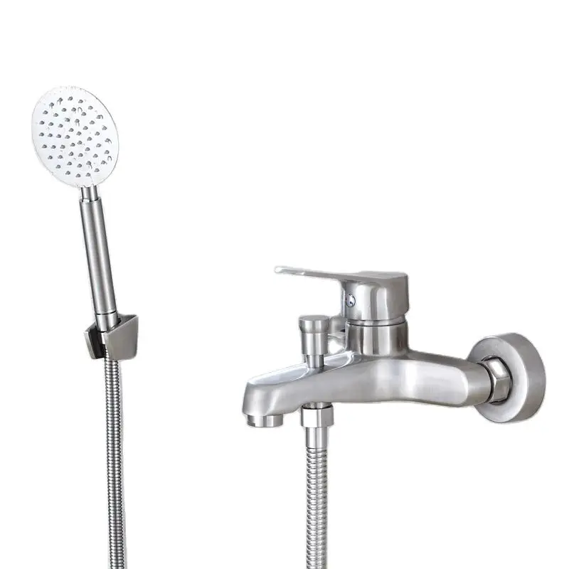 

304 Stainless Steel Bathroom Bathtub Faucet Set Single Handles with Handheld Sprayer Bath Hot And Cold Mixer Tap Wall Mount
