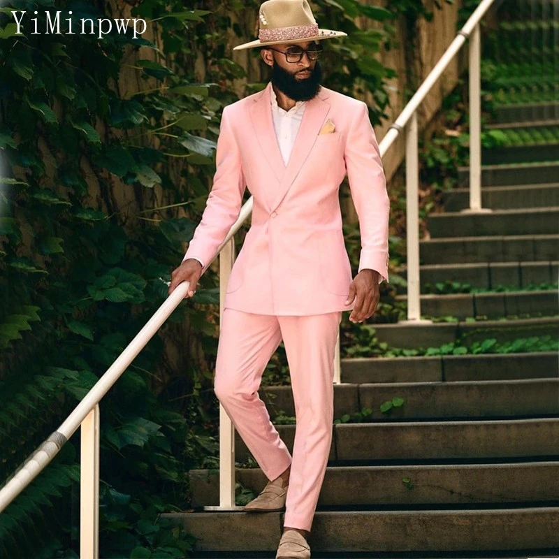 Yiminpwp Pink Suits For Men 2 Notched Lapel One Button Blazer Jacket Tuxedos Groom Wedding Party Suit Coat+pant - Suits -