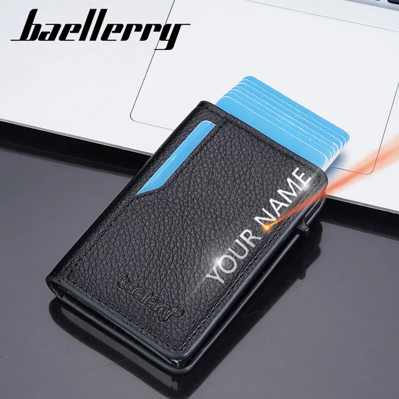 

New RFID Short Men Wallets Free Name Engraving Mini Slim Card Holder Male Purse Luxury Brand Men's Popup Wallet Card Clips