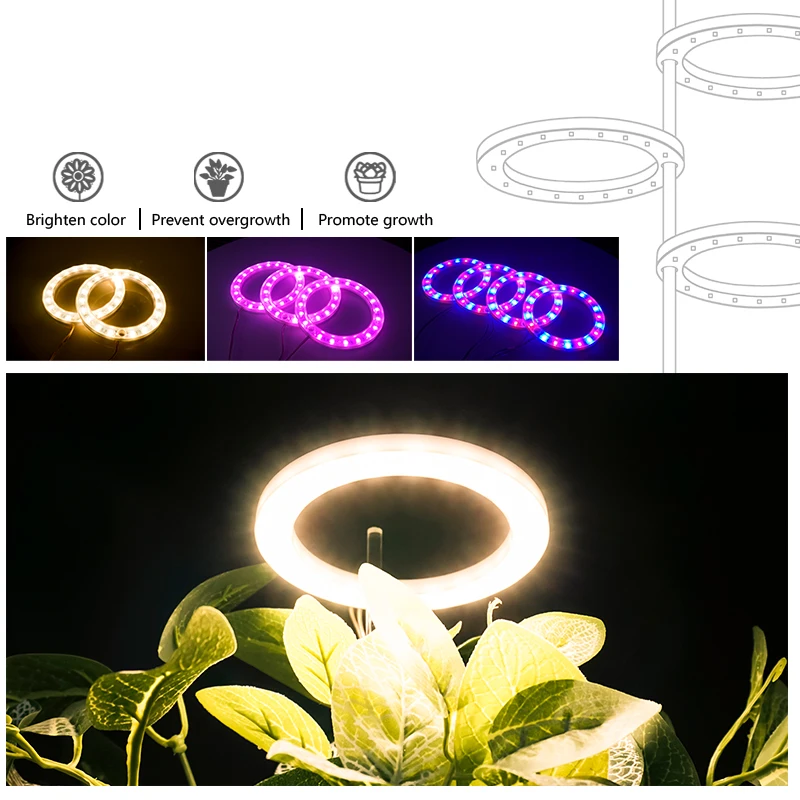 LED Grow Light Full Spectrum Plant Growth Light USB 5V Height Adjustable Dimmable with Timer For Indoor Plants Herb