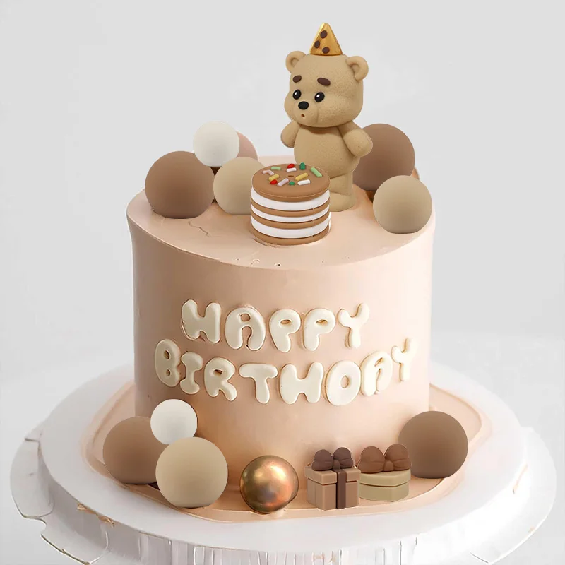 Cartoon Teddy Bear Cake Topper Mixed Balls Gift Boxes Cake DIY Decoration Kids Boy Girl 1st Birthday Party Supplies Baby Shower