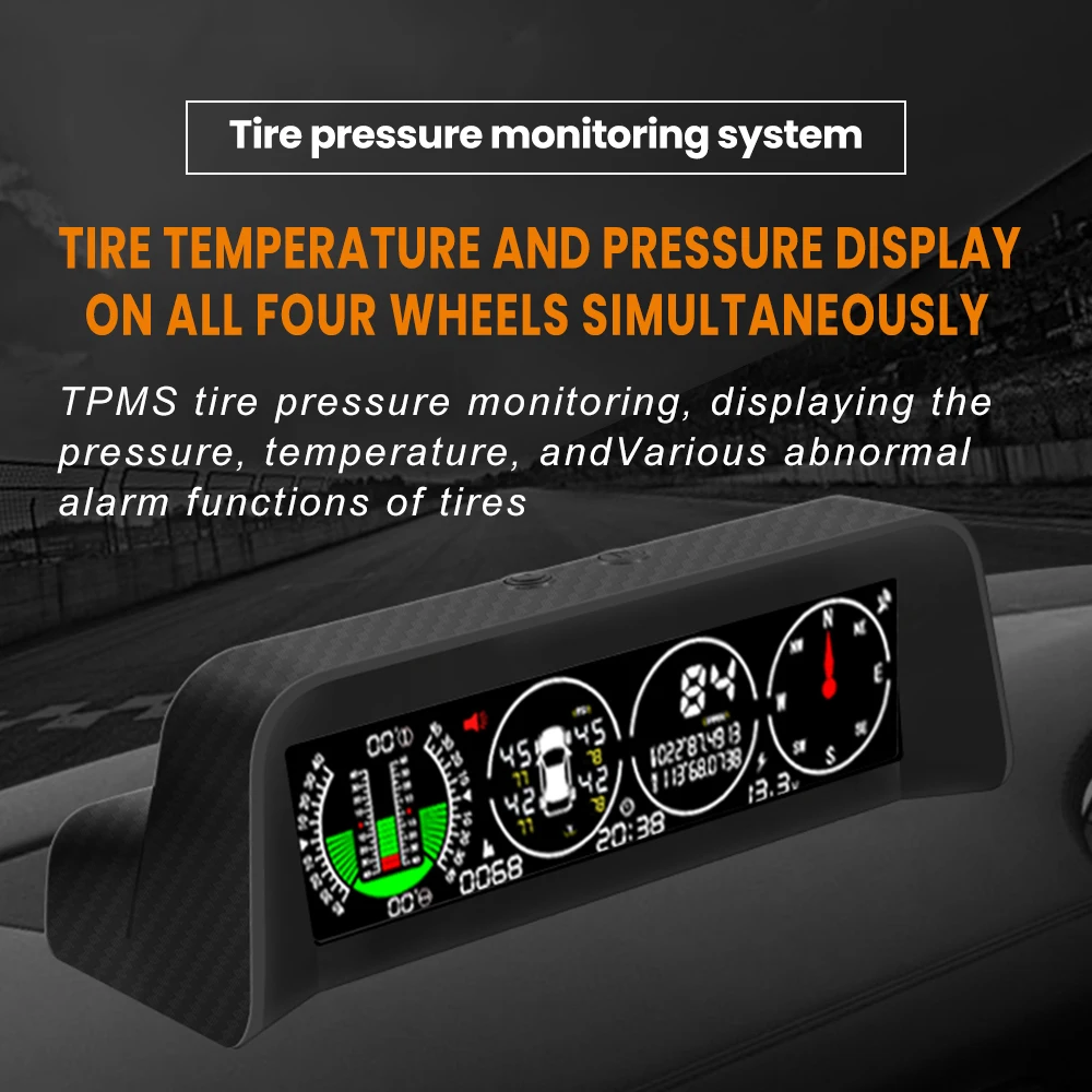 X91-WZ GPS TPMS 타이어 모니터 경사계 게이지 상단 시야각 경사계 디지털 자동차 나침반 과속 경보 자동차 속도계