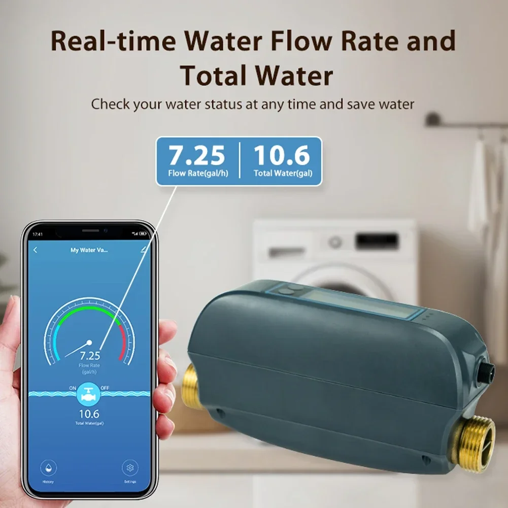 Tuya WiFi Intelligent Watervalve Dual-Band Flowrate Meter APP Control Efficient Home Water Management Device for Voice Control