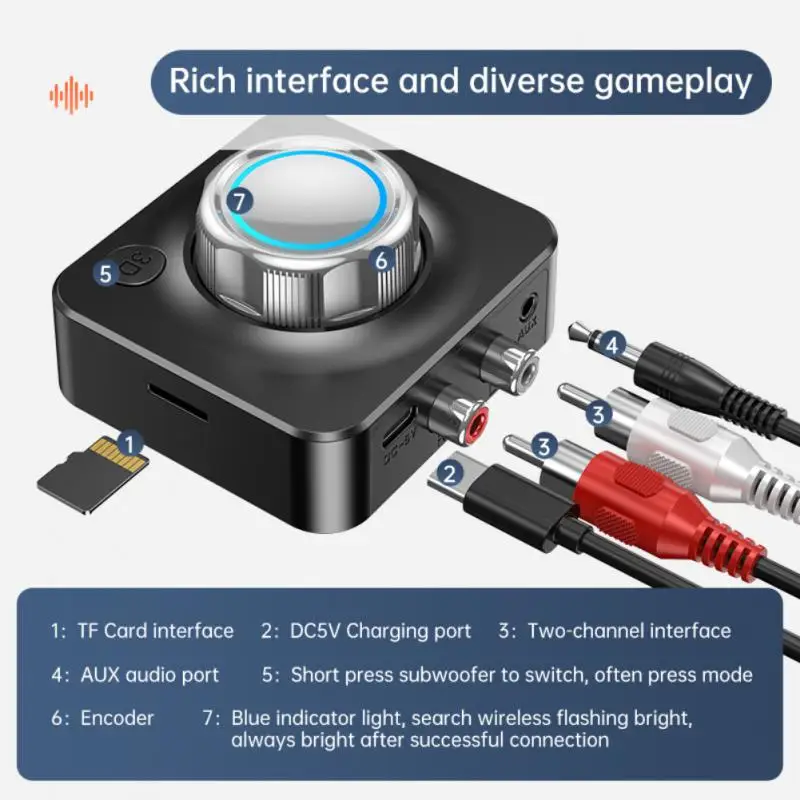 Rca 스테레오 리시버 지지대 Tf 카드 재생, 자동차 오디오 송신기, 3D 서브우퍼 모드, 블루투스 호환, Abs 3.5mm, 4 in 1