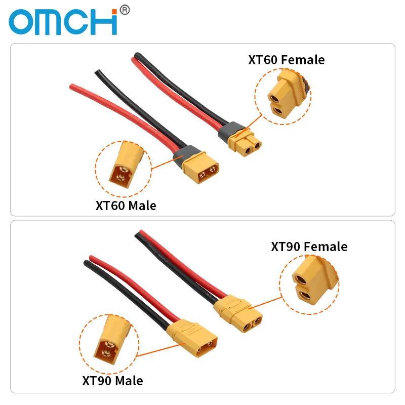 OMCH XT60 12/14AWG XT90 10AWG Male Female Plug Battery Connector With Silicone Wire Cable For RC Airplane Lipo Battery Drone Car - Image 4