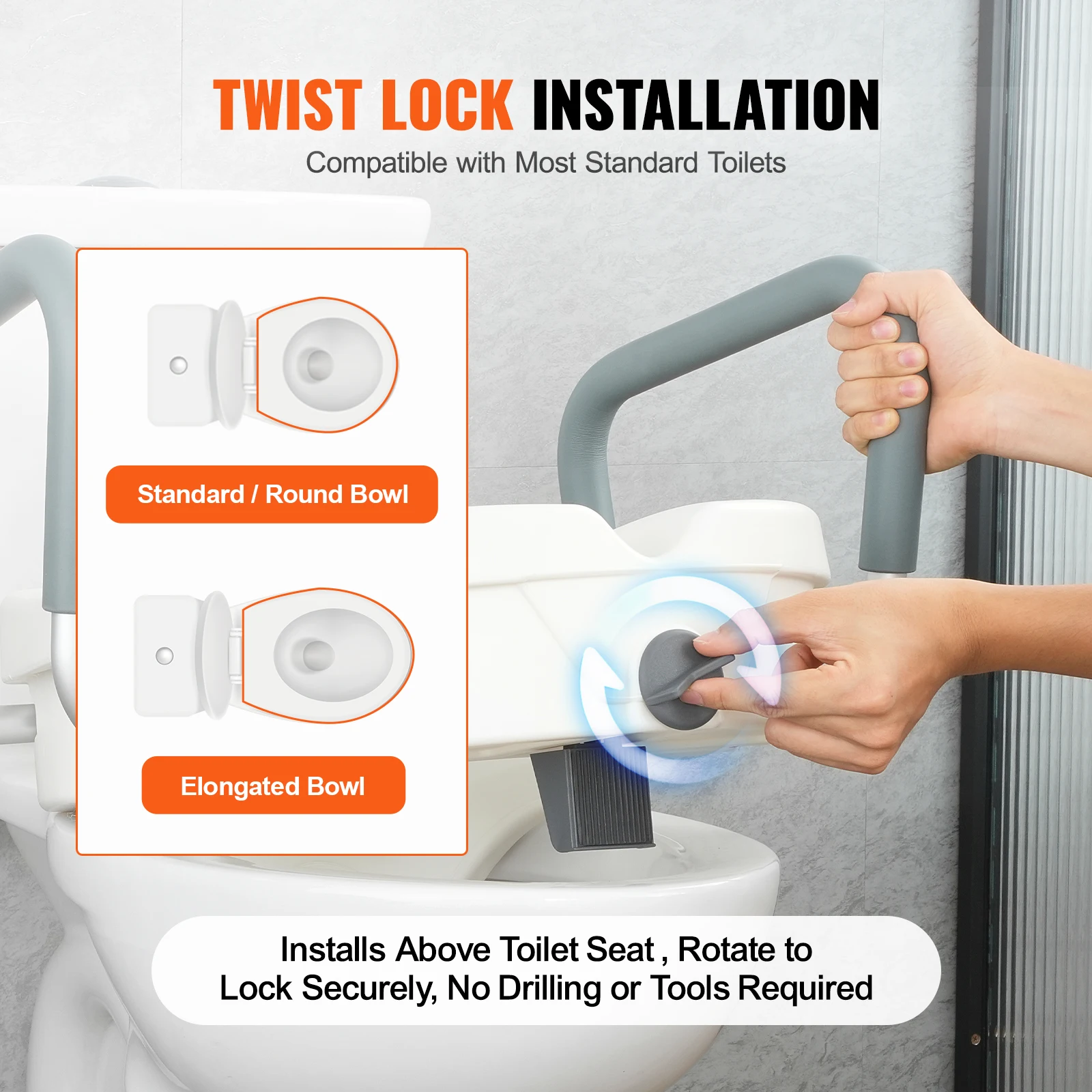 VEVOR Raised Toilet Seat 5" Height Raised 350 lbs Weight Capacity Round Elongated Toilet Twist Lock Installation Elderly toilet seat cover toilet seat accessories