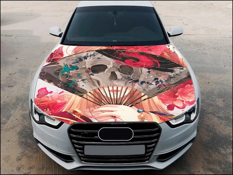 

Anime Girl Car Hood Wrap Full Color Vinyl Decal Geisha Sticker