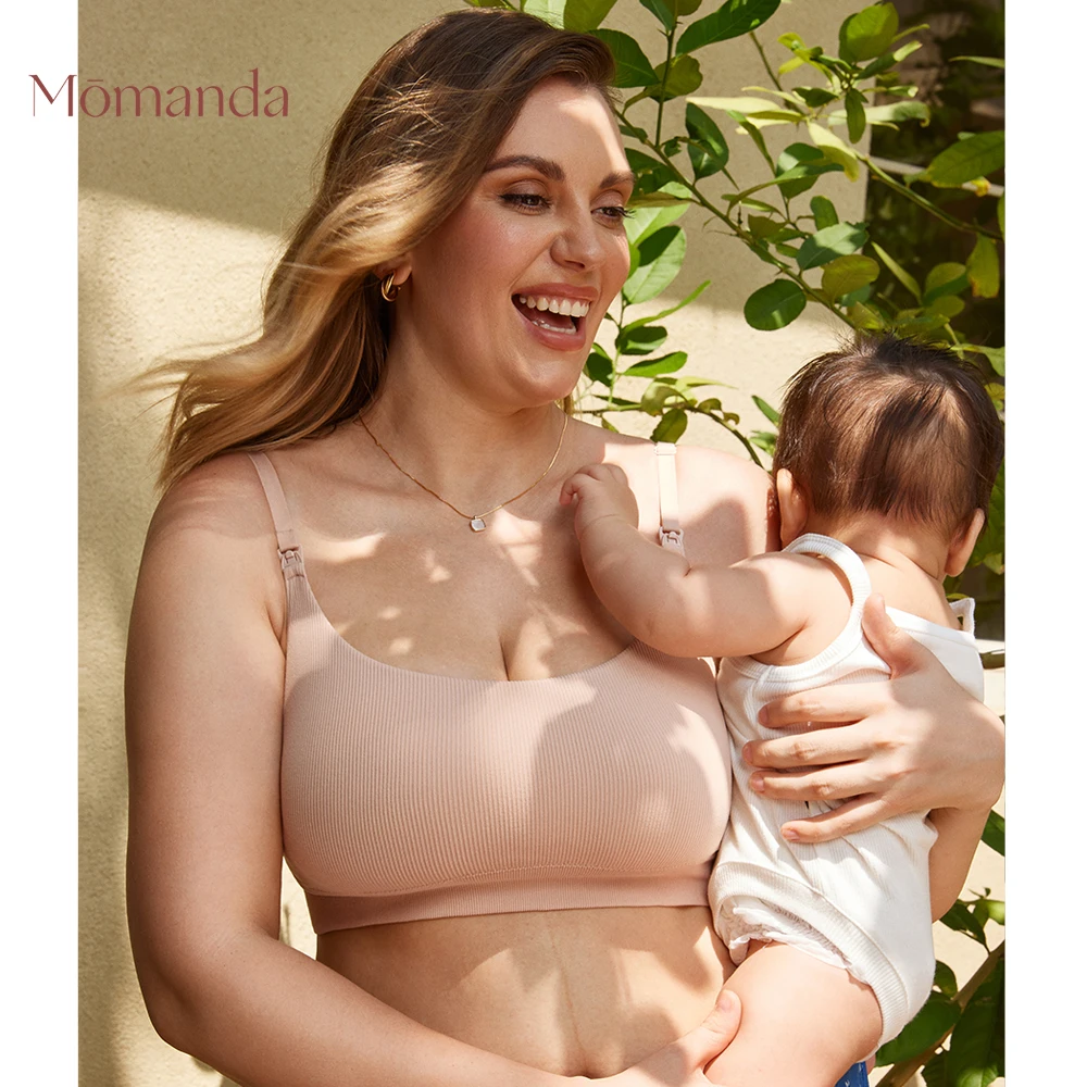 MOMANDA Women's Nursing Bras Ribbed Seamless Bralettes Support Sports Bra Wireless Maternity Breastfeeding Bra Sleep XS-XXL