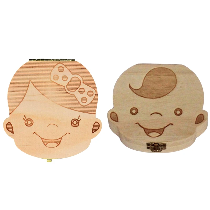 

Wooden Milk Teeth Memory English Text Children Baby Tooth Storage Box