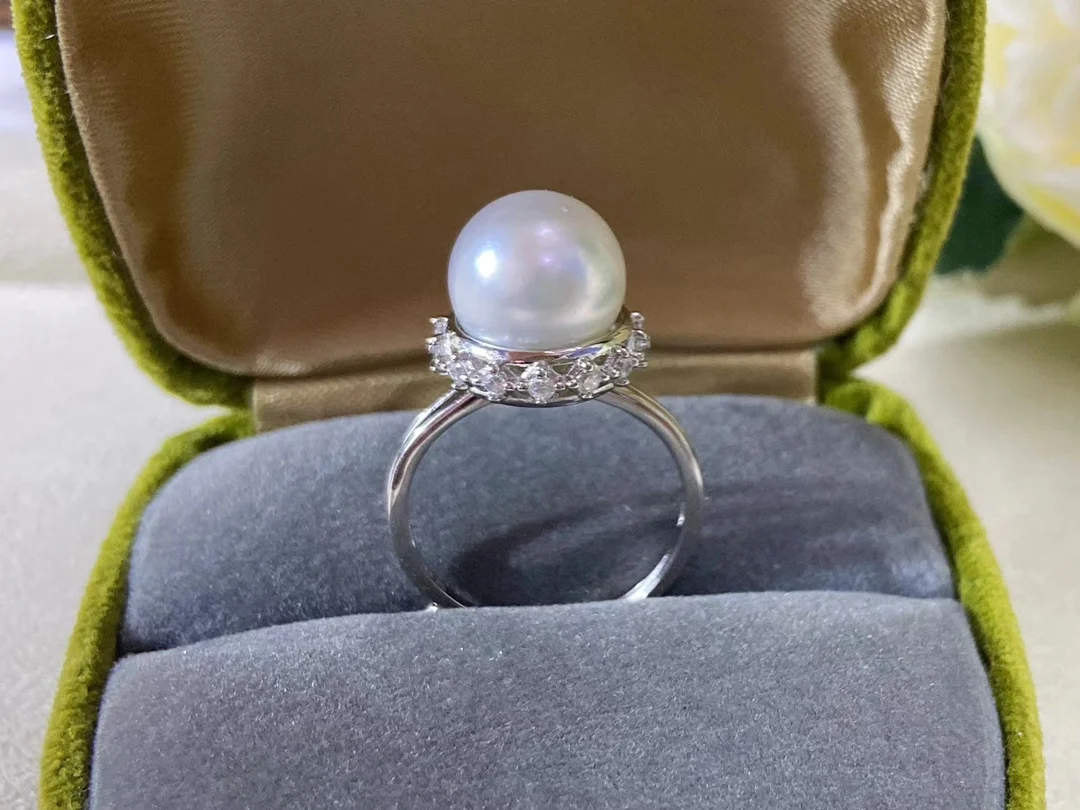 

JCY Solid 925 Sterling Silver Round 10-11mm Nature Fresh Water White Pearls Rings for Women Fine Birthday's Presents