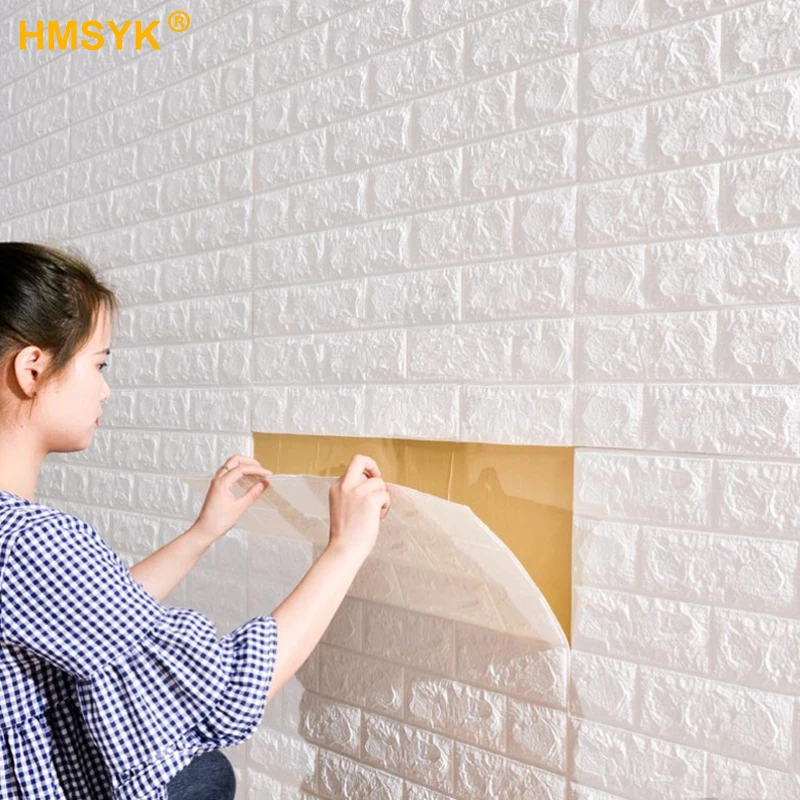 

70x38cm Self adhesive Waterproof TV Background Brick Wallpapers 3D Wall Sticker Living Room Wallpaper Mural Bedroom Decorative