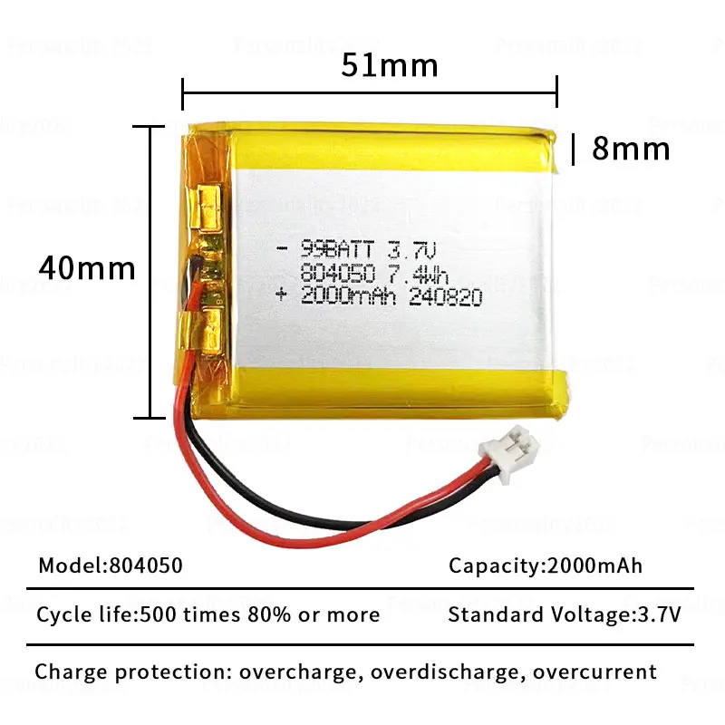 Empilement de 10 batteries Li-Po 3.7V 2000mAh 804050 pour RC, prêtes à l'emploi
