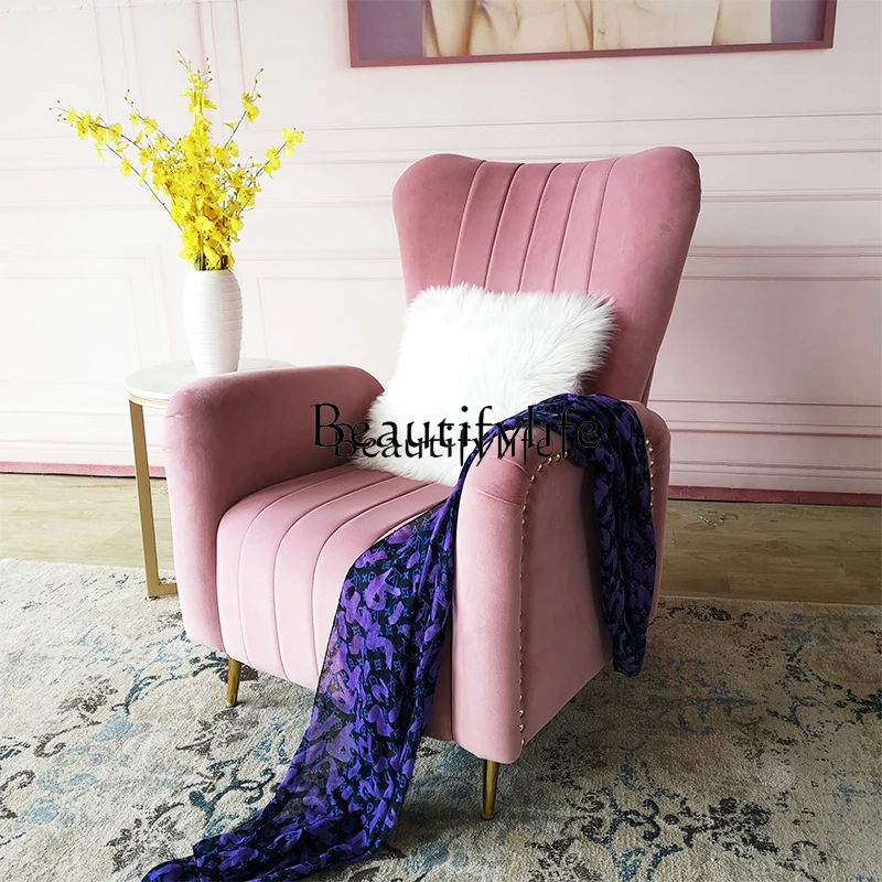 

American Light Luxury Simple Velvet Cloth Art Sofa Small Apartment Wingback Chair Single Leisure Chair