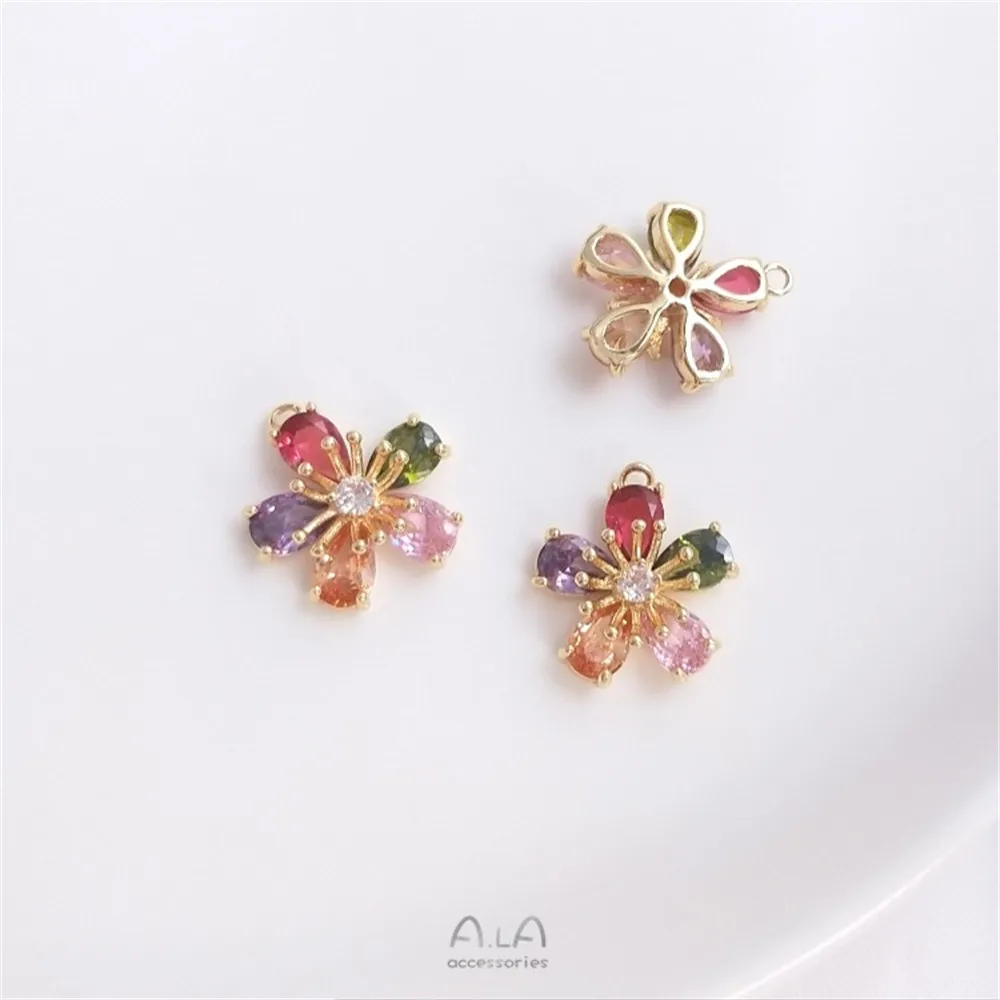 14K 골드 상감 컬러 지르콘 시리즈 꽃 무지개 눈 펜던트 DIY 귀걸이 목걸이 쥬얼리 참 펜던트 K453