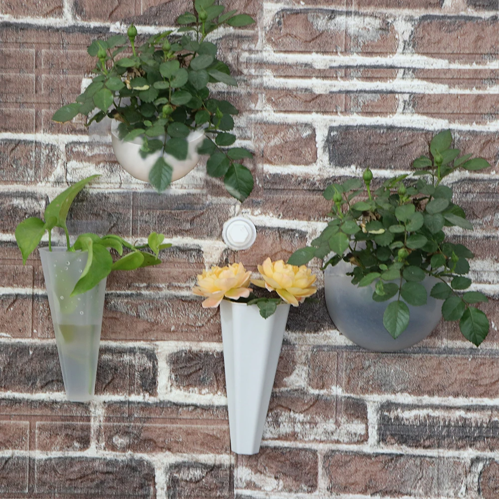 Garden Plastic Wall Hanging Mini Pot Self-Adhesive Hook Home Decoration Hydroponics Vertical Planter Flower Vases 1PCS