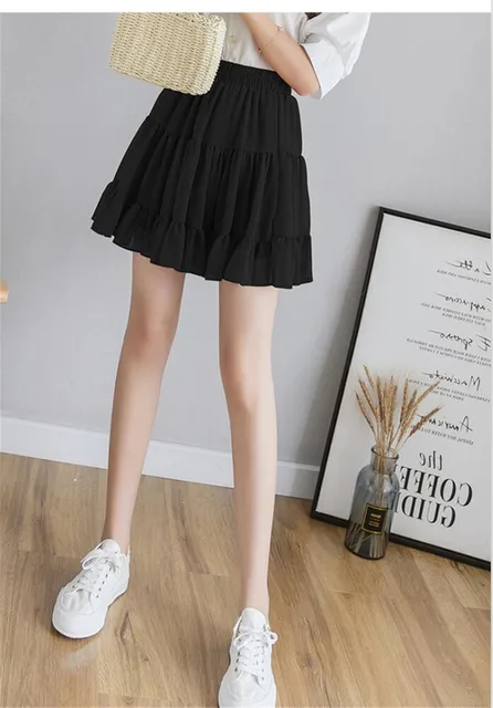 Korean Street Fashion Tutu Pleated Skirt Summer Sexy Short Skirts Plus Size Chiffon Mini School Skirt Solid Color Basic Skirts