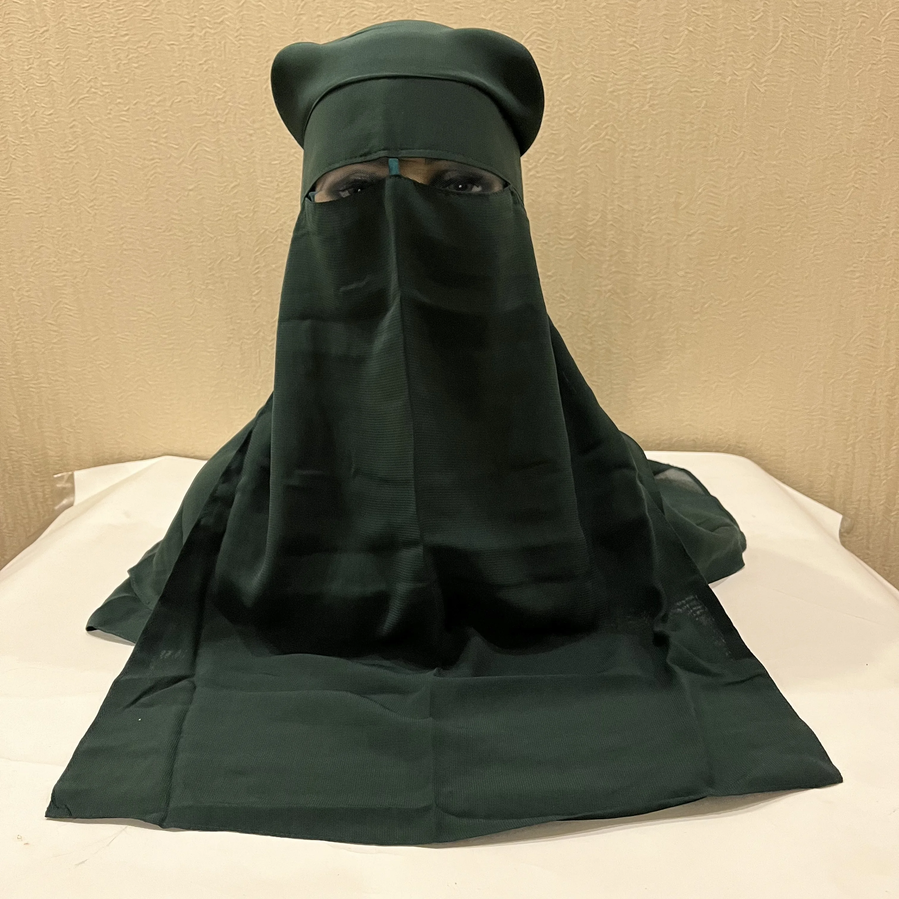 H225 Three Layers Chiffon Fabric Niqab Tie back Face Mask Cover Muslim Hijab Scarf Headscarf Turban Cap Bonnet 6