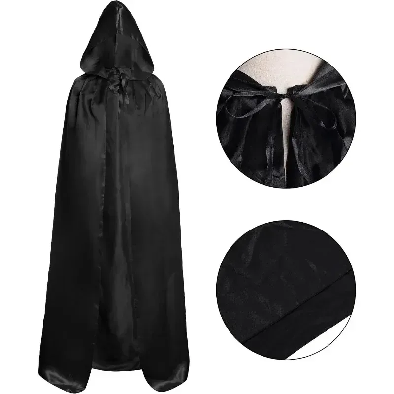 1-10PCS Halloween Hooded Witch Cloak Full Length Robe Reaper Costume Cape Cosplay Outfit for Party Stage Performance Dress Up