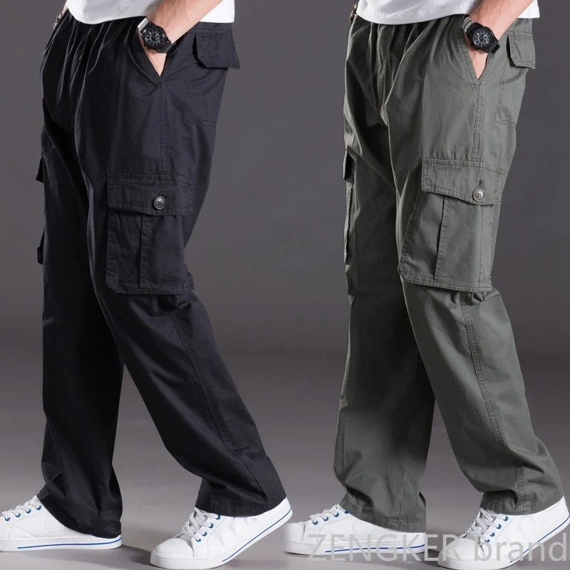 Spring and Summer Men Casual Pants Plus Size Multi-Pocket Elastic Trousers