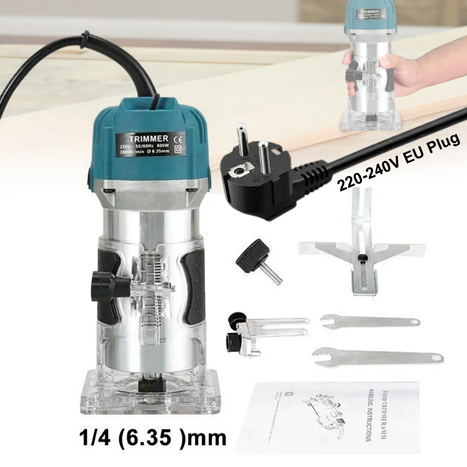 800W 30000RPM Holzfräsmaschine Elektrischer Trimmer 1/4 Zoll Holzschnitz- und Fräswerkzeuge Tischler-Elektrowerkzeuge – Detail 1