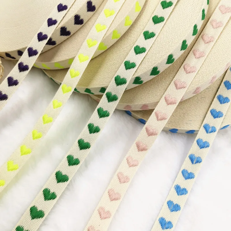 5Yards 15mm Candy Color Sweet Heart Comfortable Polyester Cotton Material Woven Webbing Ribbon Decoration For Wedding Party