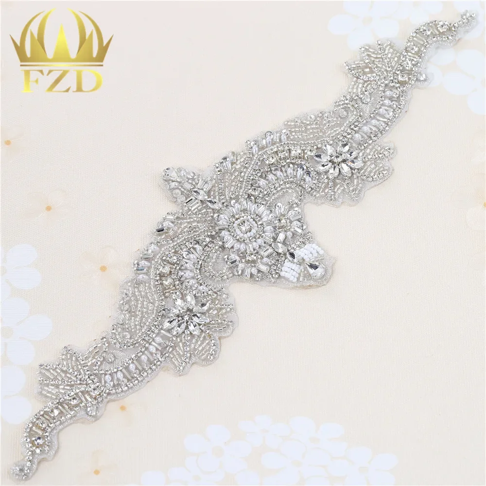 

(30pieces) Wholesale Hot Fix Iron Beaded Bridal Sew On Rhinestone Applique Crystal for Dresses and DIY Bridal Sash or Headbands