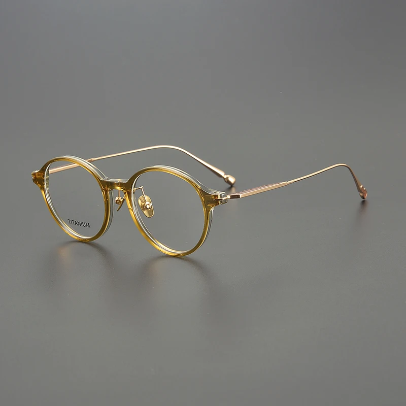 

Ultralight titanium retro round glasses frame niche literary fashion tea green optical prescription myopia glasses round face