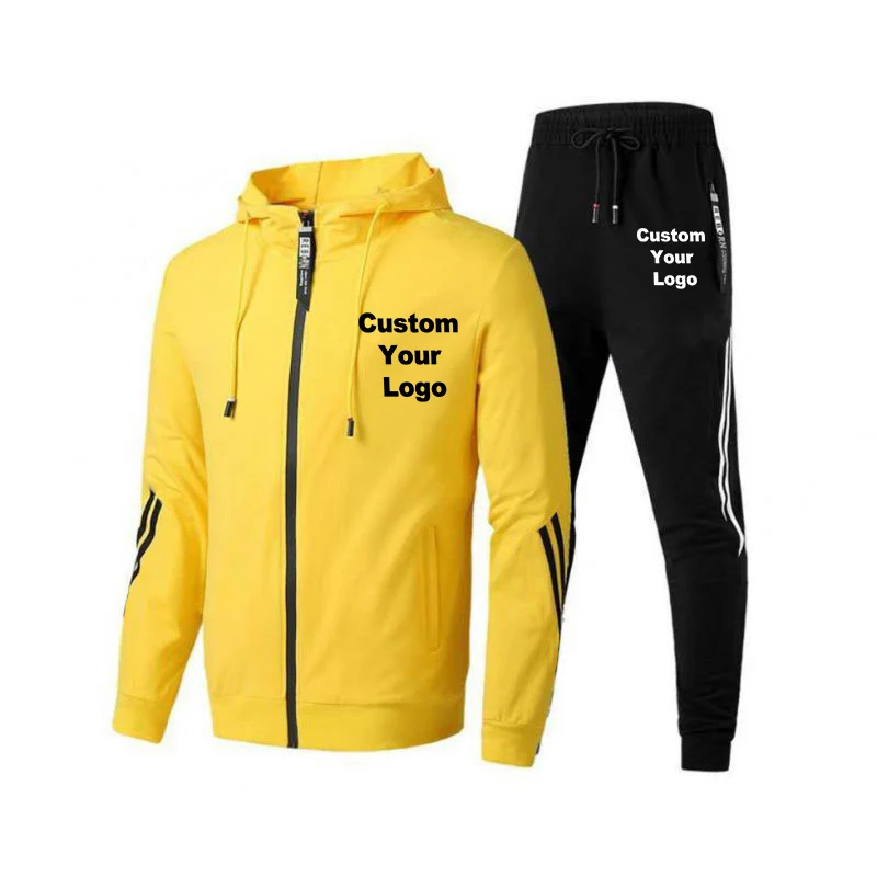 Men's Custom Logo Hoodie Tracksuit Suits 2 Pieces Sweatshirt+Sweatpant Homme Casual Jogging Sportswear Jacket Men Clothing