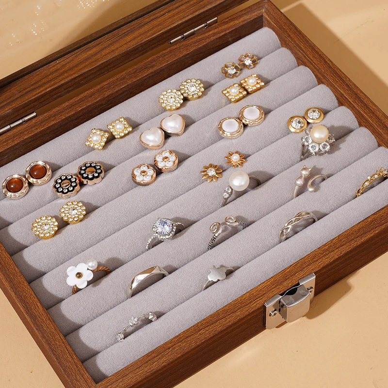Walnut color jewelry box, ring necklace storage box, earrings, earrings, bracelets, jewelry box, solid wood jewelry box 4