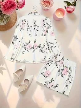 Women's Thousand Bird Casual Two-Piece Suit Set, Long Sleeved Flip Top Double Breasted Suit Jacket and Mini Hip Hugging Skirt, S 2