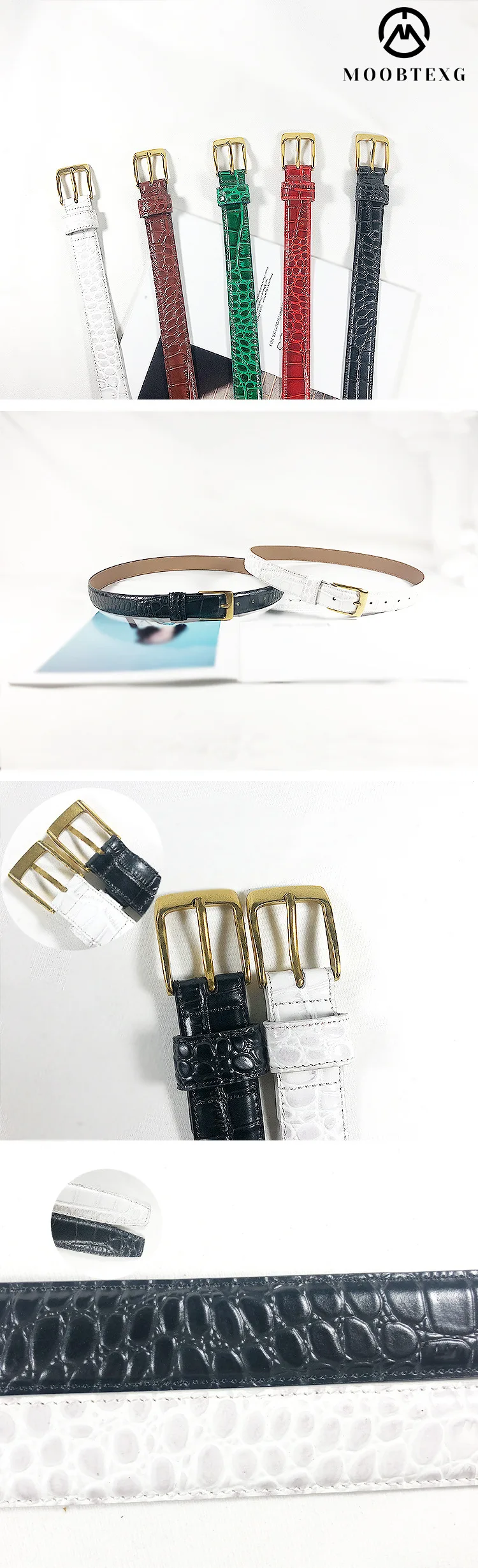 White Red Green Crocodile Grain Real Leather Waist Belt Women Casual Jean Strap Belts Plus Large Size Alligator Pattern Cinture