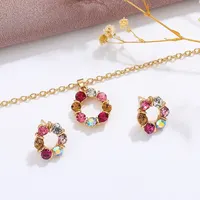 Ensemble collier et boucles d'oreilles en or pour dames, bijoux en forme de cercle de diamant, style de mode simple, vitrail exquis, célébrité, 3 pièces 2