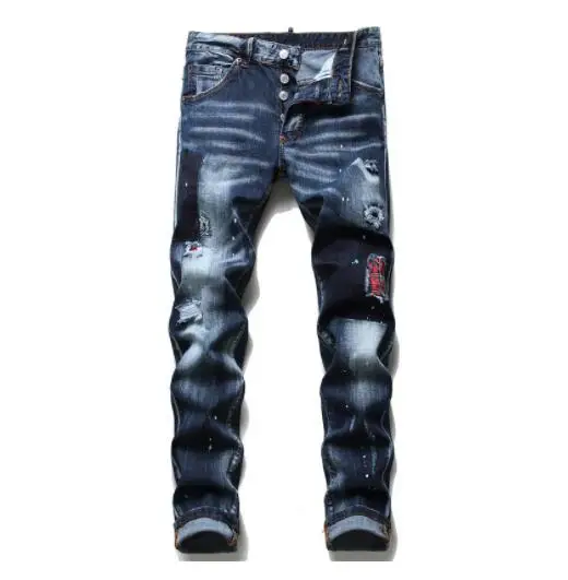Men Ripped Denim Jeans Skinny Holes Jeans Italian Style Stretch Denim