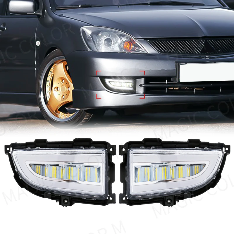 

For Mitsubishi Lancer 2004 2005 2006 LED DRL Daytime Running Light White Yellow Turn Signal Front Bumper Headlight Fog Lamp 12V