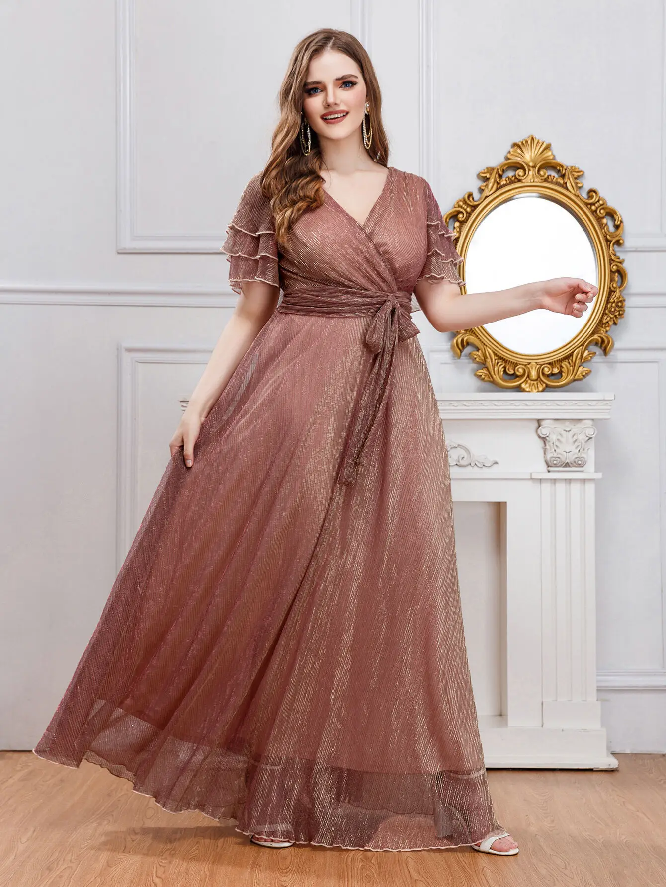 

Women's Long Dresses Plus Size V-neck Party Dresses New Fashion Solid Color Chiffon Elegant Evening Wedding Bridesmaid Dresses