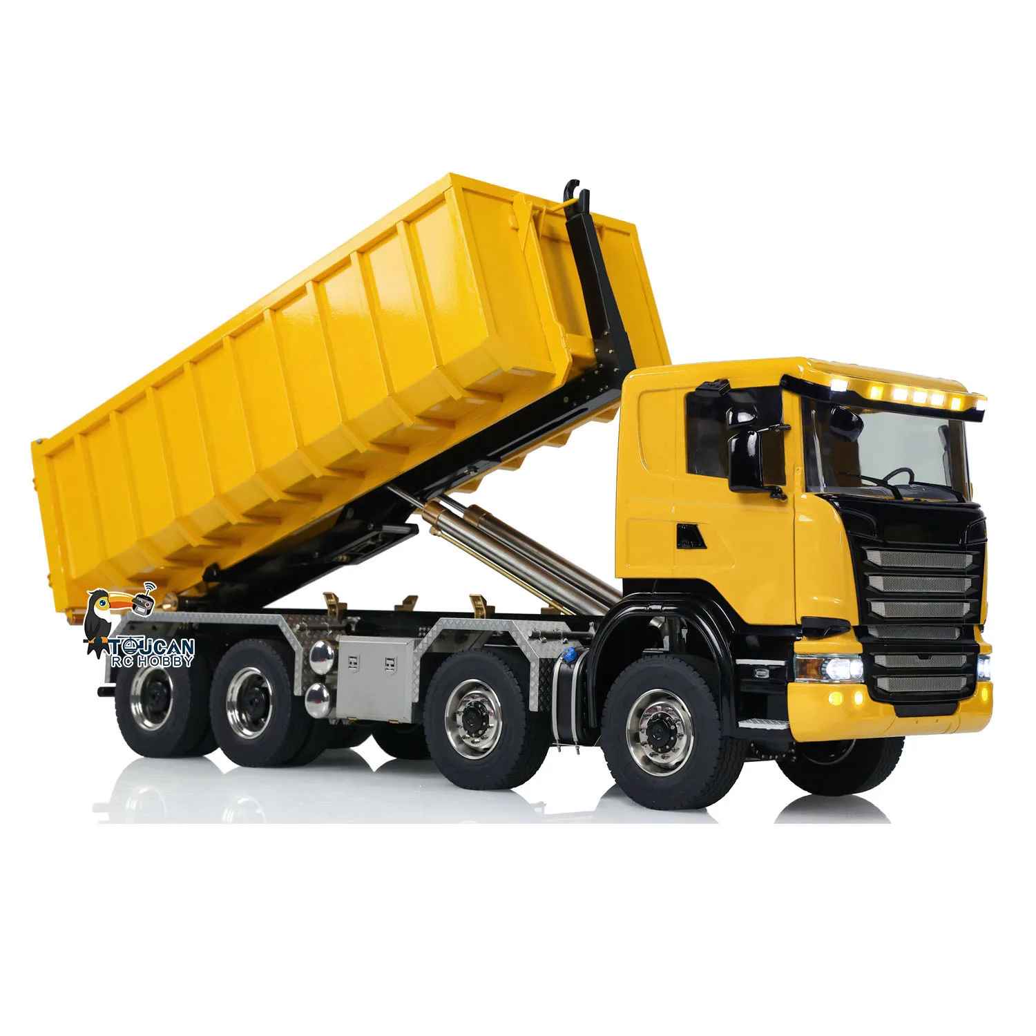 Metal 1:14 RC Hydraulic Roll-on Dump Truck 8x8 Full Dumper Car Model Sound Light Tipper Vehicle Toys for Boys TH23916 3