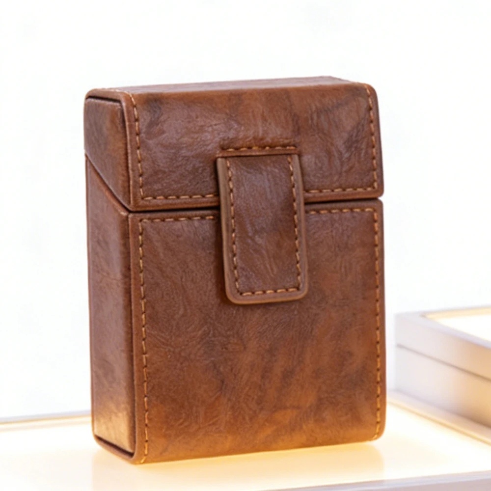 Elegant PU Leather Cigarette & Lighter Case with 20 Stick Capacity