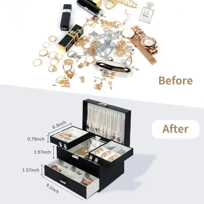 Jewelry Boxes for Women Girls, Jewelry Organizer Box, 3 Layers Storage Organizer for Earring